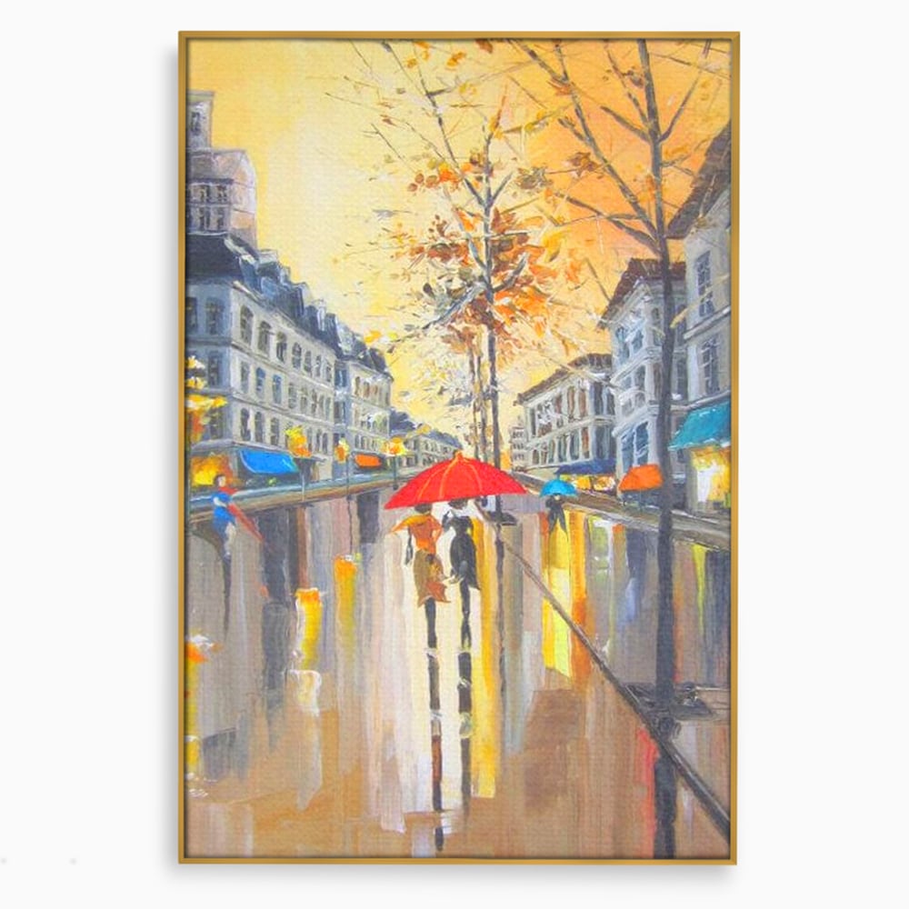 Leinwandbilder Premium LuxCanva® E1029, Pariser Herbst, Regen, regnerisch, Stadt, Herbst, Regenschirm, Gelassenheit, Gelassenheit, Wohnzimmer, leuchtende Farben