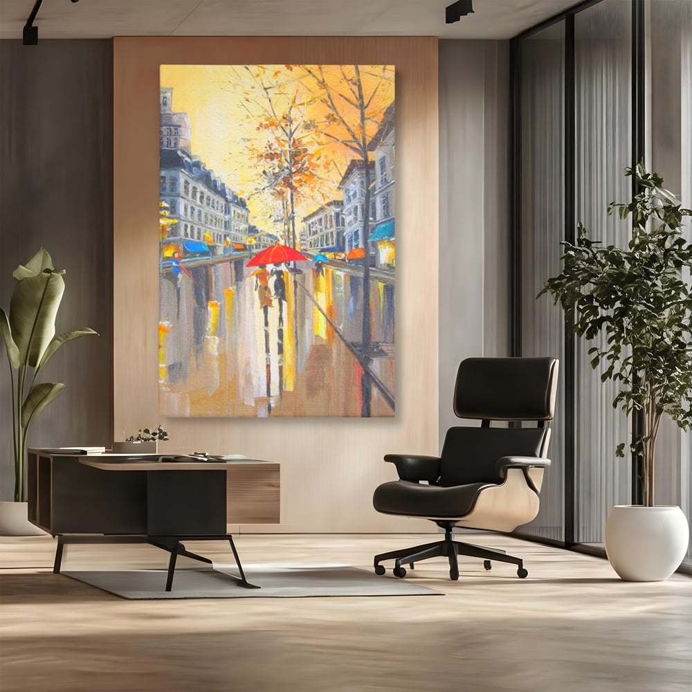 Leinwandbilder Premium LuxCanva® E1029, Pariser Herbst, Regen, regnerisch, Stadt, Herbst, Regenschirm, Gelassenheit, Gelassenheit, Wohnzimmer, leuchtende Farben