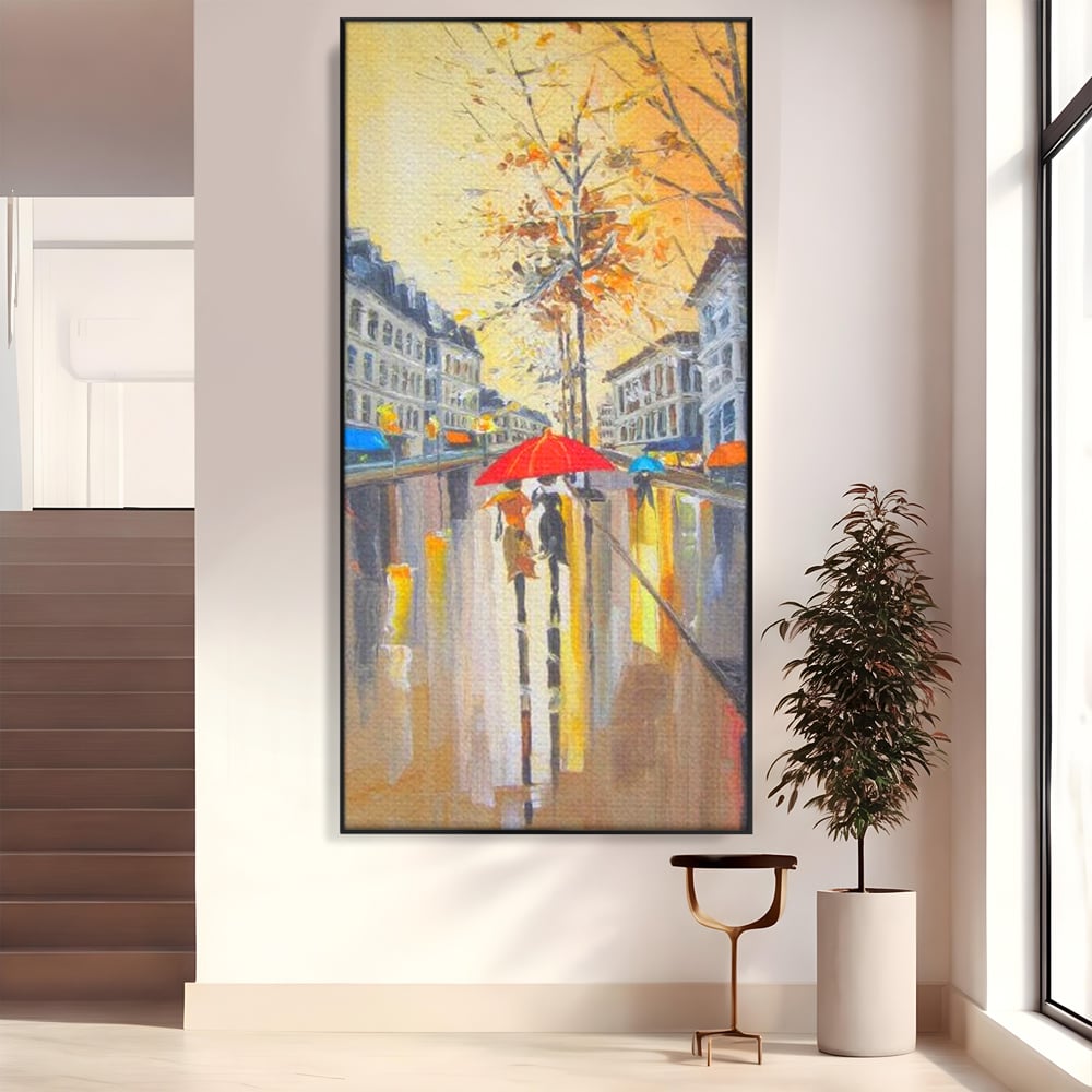 Leinwandbilder Premium LuxCanva® E1029, Pariser Herbst, Regen, regnerisch, Stadt, Herbst, Regenschirm, Gelassenheit, Gelassenheit, Wohnzimmer, leuchtende Farben