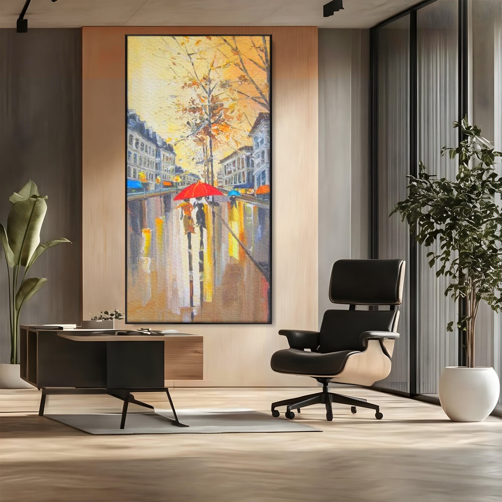 Leinwandbilder Premium LuxCanva® E1029, Pariser Herbst, Regen, regnerisch, Stadt, Herbst, Regenschirm, Gelassenheit, Gelassenheit, Wohnzimmer, leuchtende Farben