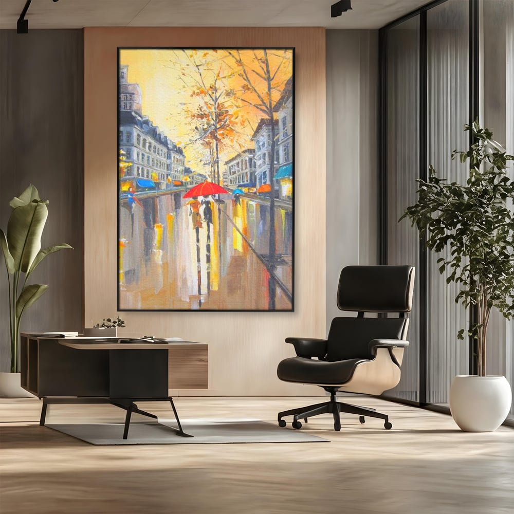 Leinwandbilder Premium LuxCanva® E1029, Pariser Herbst, Regen, regnerisch, Stadt, Herbst, Regenschirm, Gelassenheit, Gelassenheit, Wohnzimmer, leuchtende Farben