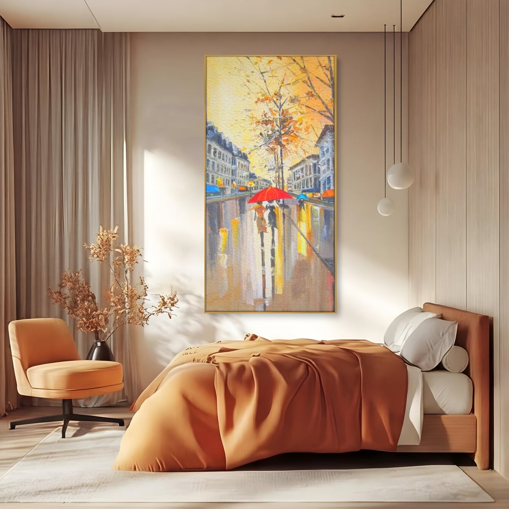 Leinwandbilder Premium LuxCanva® E1029, Pariser Herbst, Regen, regnerisch, Stadt, Herbst, Regenschirm, Gelassenheit, Gelassenheit, Wohnzimmer, leuchtende Farben