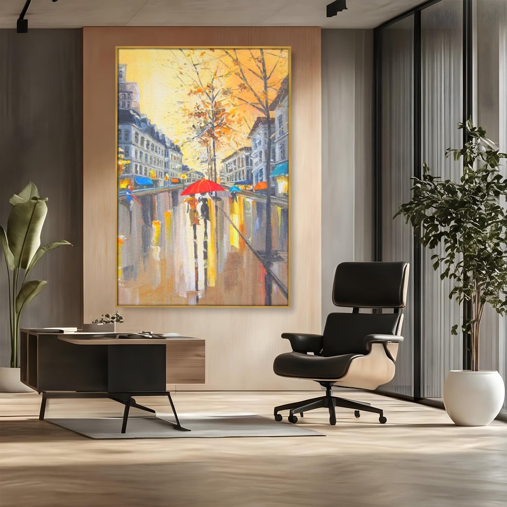 Leinwandbilder Premium LuxCanva® E1029, Pariser Herbst, Regen, regnerisch, Stadt, Herbst, Regenschirm, Gelassenheit, Gelassenheit, Wohnzimmer, leuchtende Farben