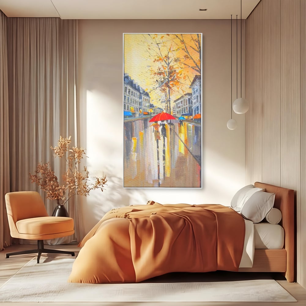 Leinwandbilder Premium LuxCanva® E1029, Pariser Herbst, Regen, regnerisch, Stadt, Herbst, Regenschirm, Gelassenheit, Gelassenheit, Wohnzimmer, leuchtende Farben