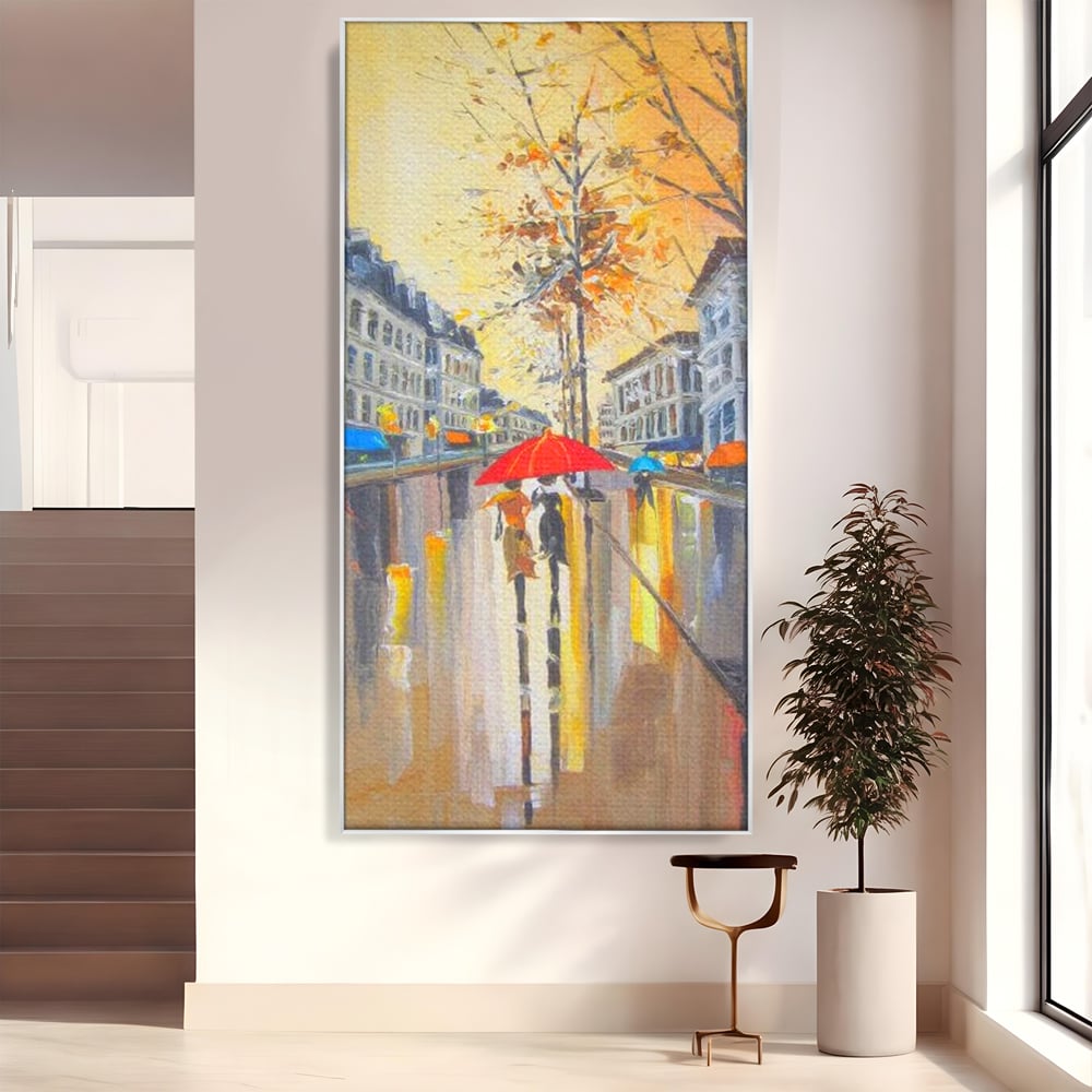 Leinwandbilder Premium LuxCanva® E1029, Pariser Herbst, Regen, regnerisch, Stadt, Herbst, Regenschirm, Gelassenheit, Gelassenheit, Wohnzimmer, leuchtende Farben