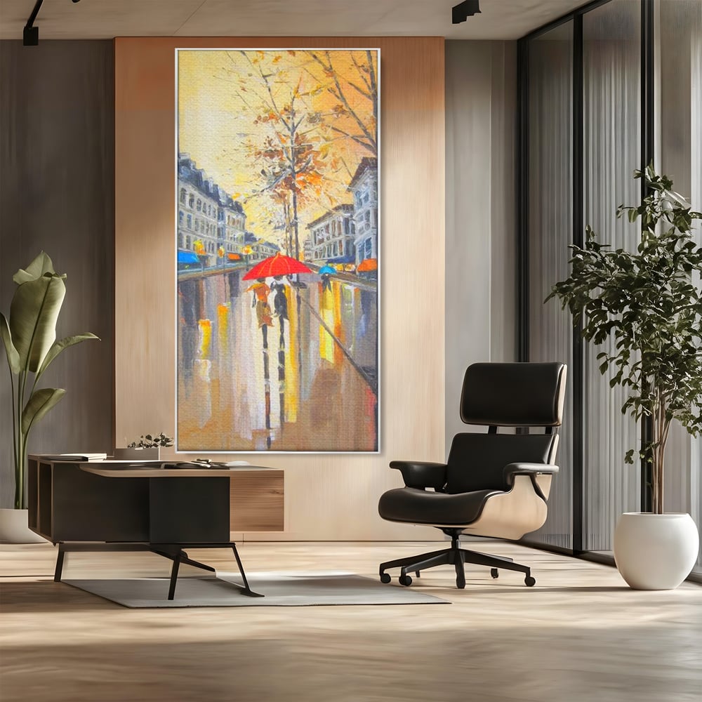 Leinwandbilder Premium LuxCanva® E1029, Pariser Herbst, Regen, regnerisch, Stadt, Herbst, Regenschirm, Gelassenheit, Gelassenheit, Wohnzimmer, leuchtende Farben