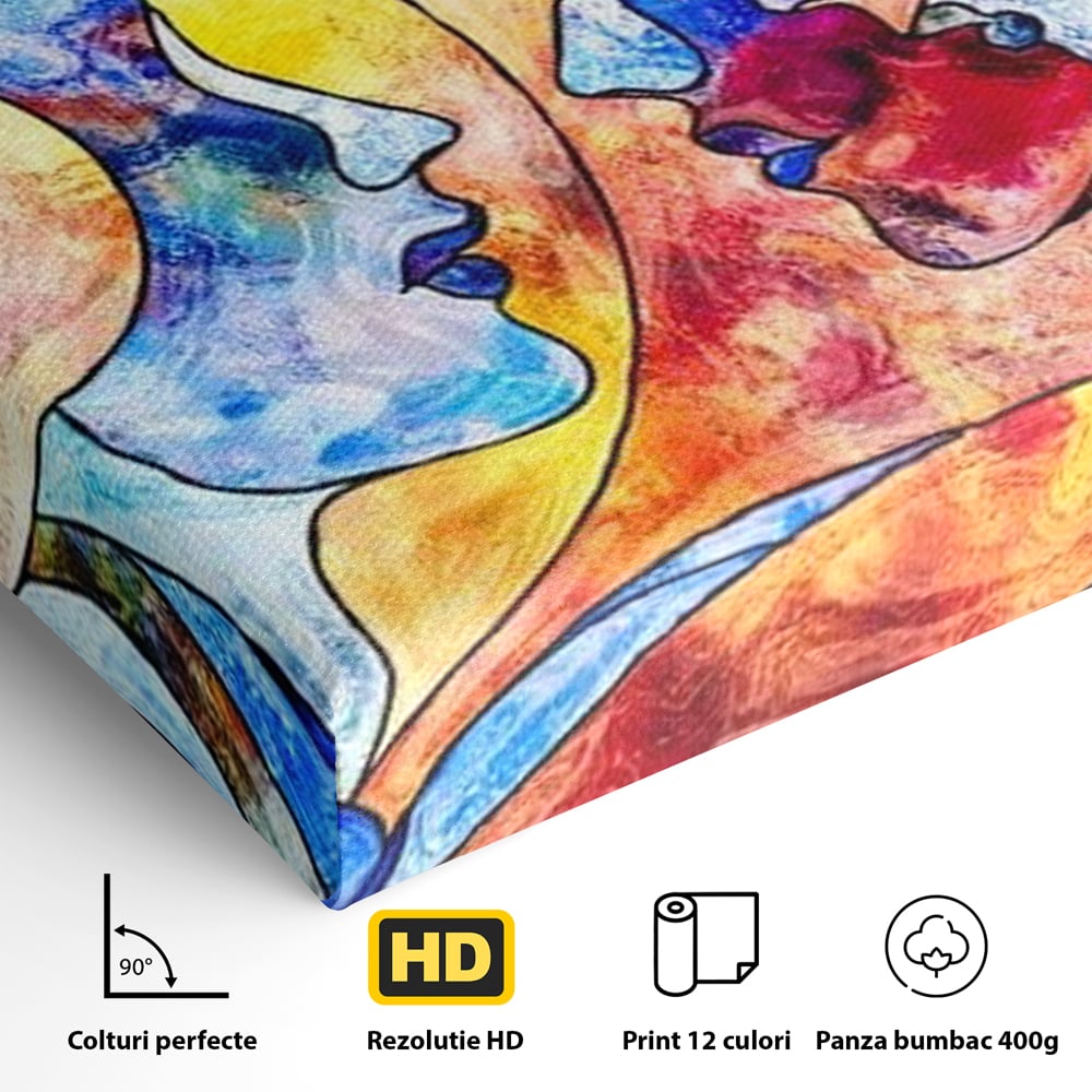 Tablou Canvas Premium, LuxCanva® E1030, Dialogul Sufletelor, Dualitate, Mister, Chipuri, Spiritual, Pereche, Living Room, Culori vibrante