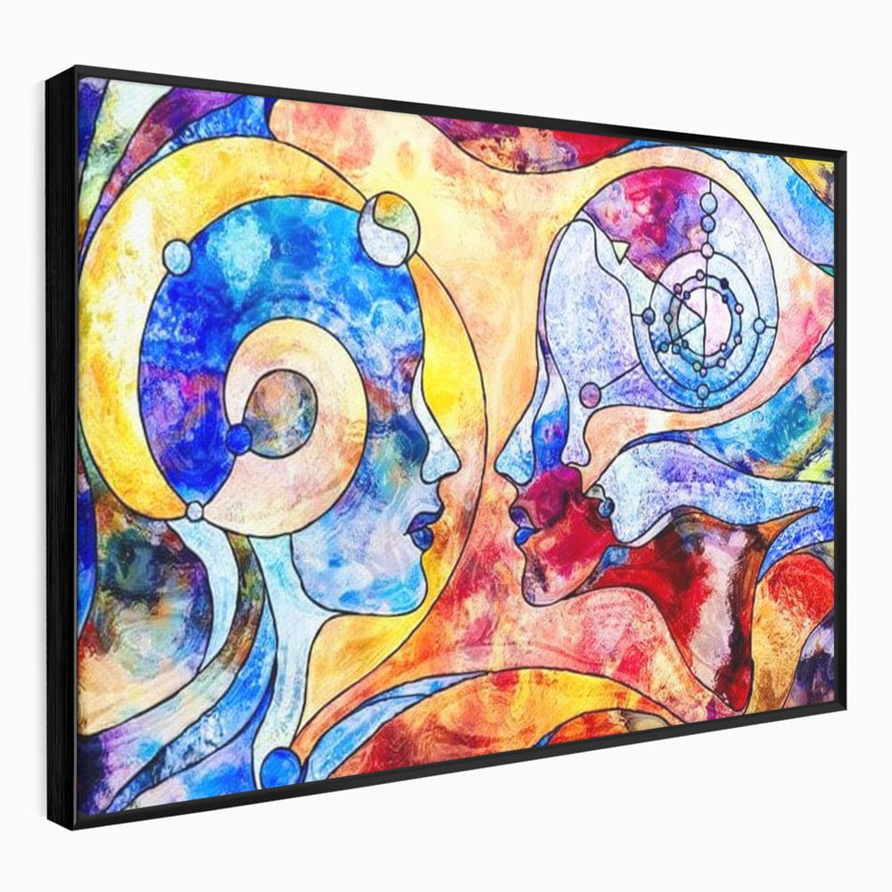 Tablou Canvas Premium, LuxCanva® E1030, Dialogul Sufletelor, Dualitate, Mister, Chipuri, Spiritual, Pereche, Living Room, Culori vibrante
