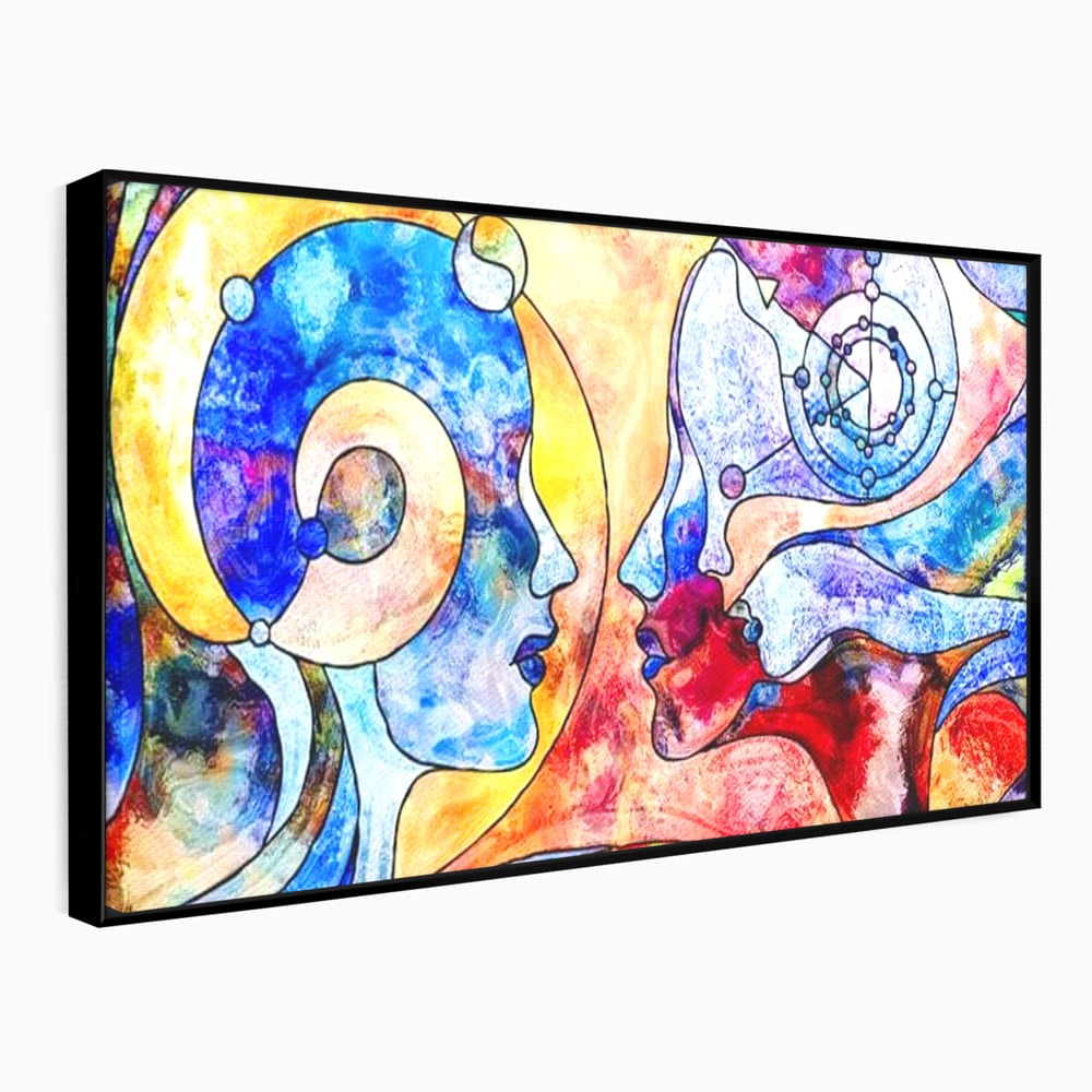 Tablou Canvas Premium, LuxCanva® E1030, Dialogul Sufletelor, Dualitate, Mister, Chipuri, Spiritual, Pereche, Living Room, Culori vibrante