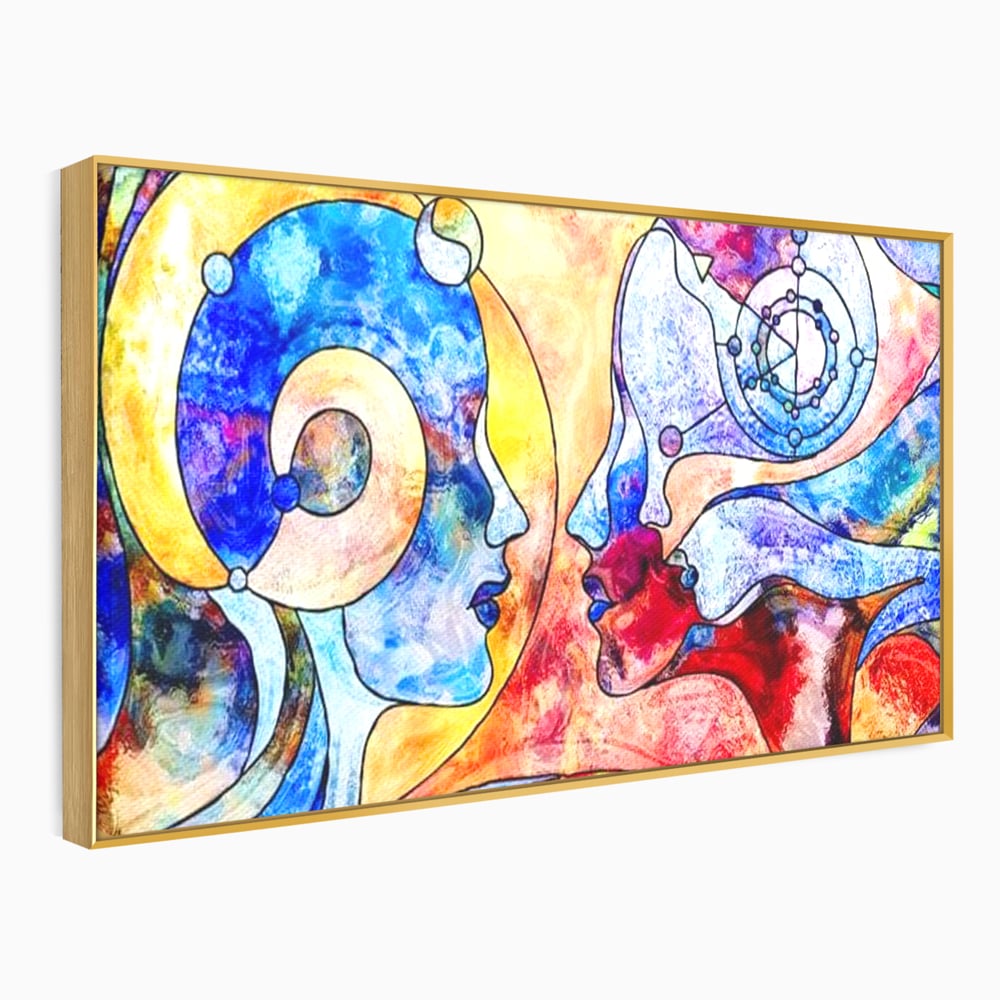 Tablou Canvas Premium, LuxCanva® E1030, Dialogul Sufletelor, Dualitate, Mister, Chipuri, Spiritual, Pereche, Living Room, Culori vibrante