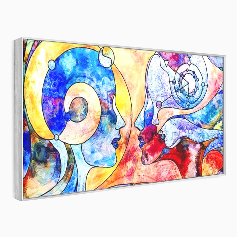 Tablou Canvas Premium, LuxCanva® E1030, Dialogul Sufletelor, Dualitate, Mister, Chipuri, Spiritual, Pereche, Living Room, Culori vibrante