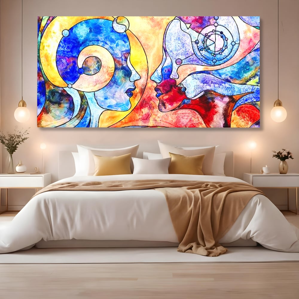 Tablou Canvas Premium, LuxCanva® E1030, Dialogul Sufletelor, Dualitate, Mister, Chipuri, Spiritual, Pereche, Living Room, Culori vibrante