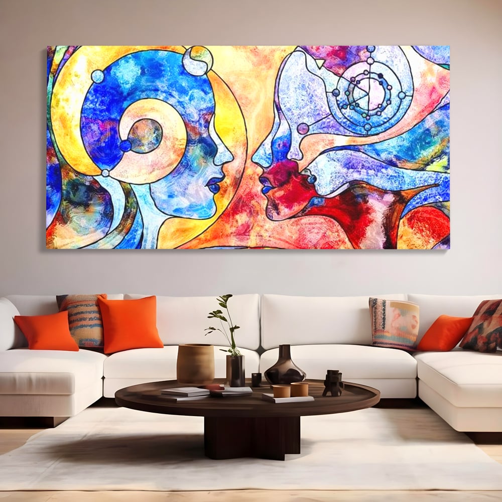 Tablou Canvas Premium, LuxCanva® E1030, Dialogul Sufletelor, Dualitate, Mister, Chipuri, Spiritual, Pereche, Living Room, Culori vibrante