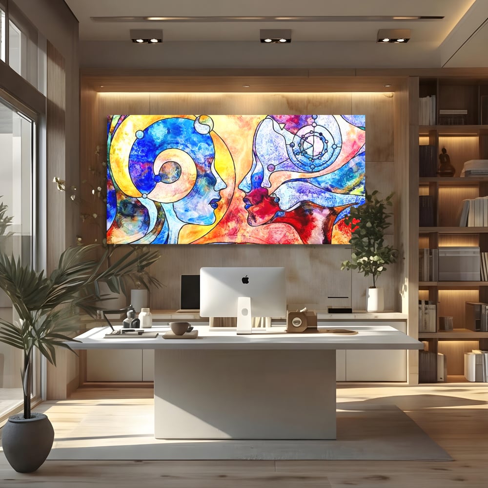 Tablou Canvas Premium, LuxCanva® E1030, Dialogul Sufletelor, Dualitate, Mister, Chipuri, Spiritual, Pereche, Living Room, Culori vibrante