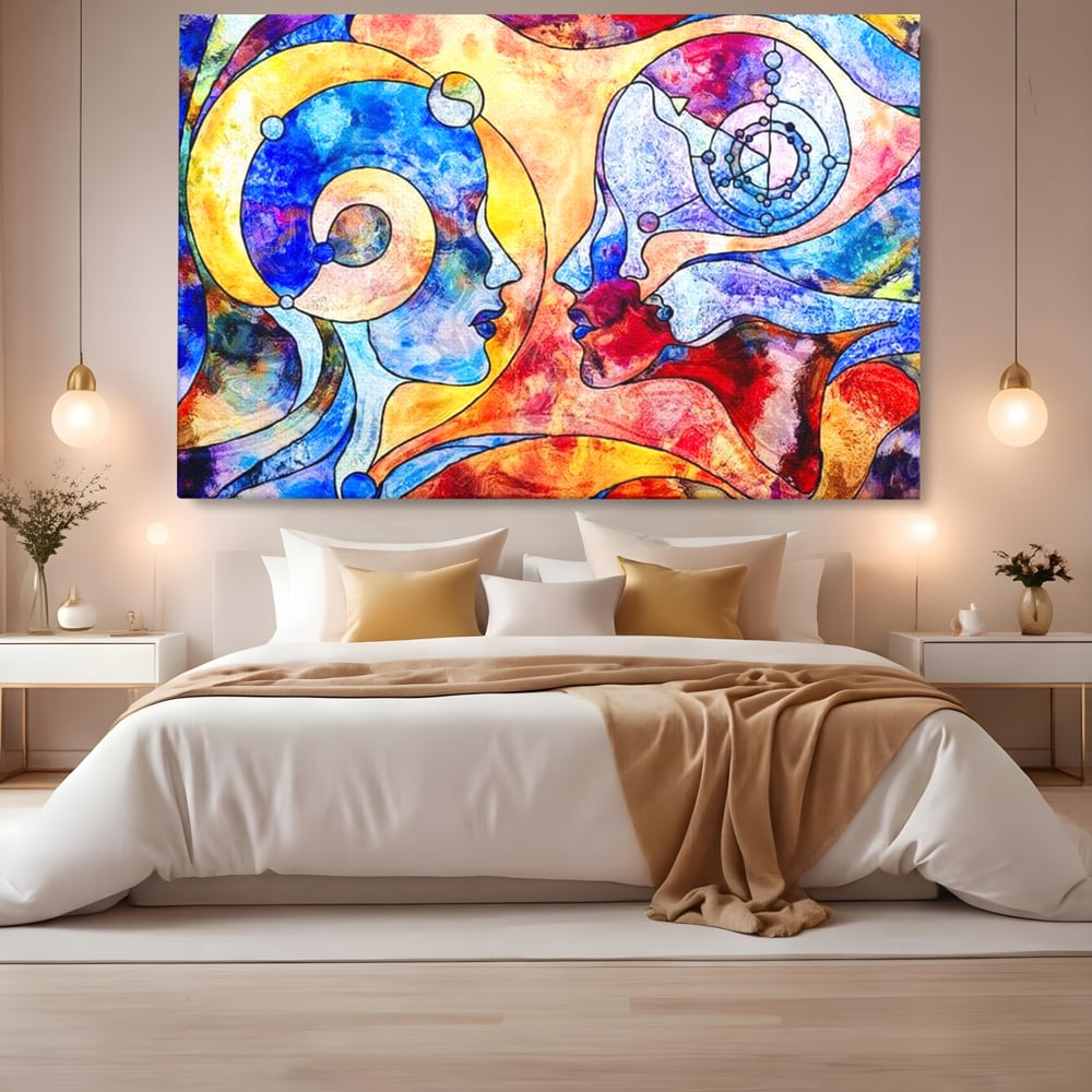 Tablou Canvas Premium, LuxCanva® E1030, Dialogul Sufletelor, Dualitate, Mister, Chipuri, Spiritual, Pereche, Living Room, Culori vibrante