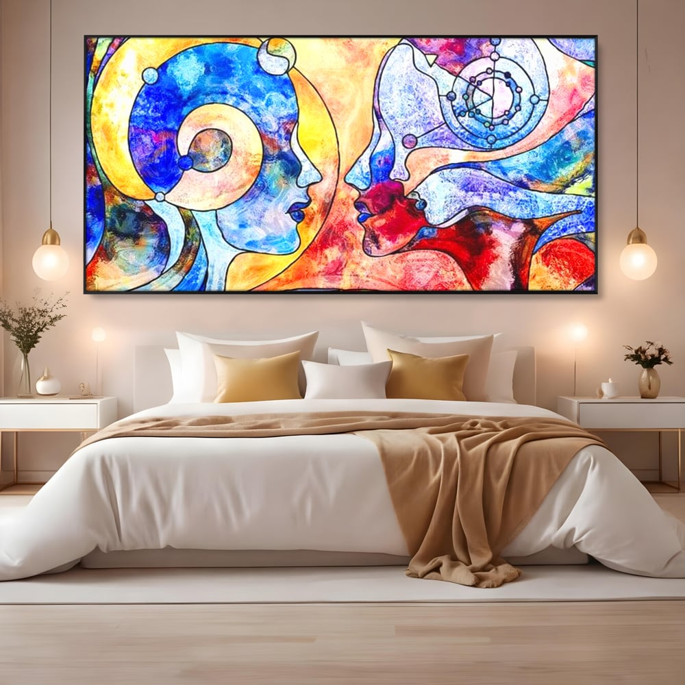 Tablou Canvas Premium, LuxCanva® E1030, Dialogul Sufletelor, Dualitate, Mister, Chipuri, Spiritual, Pereche, Living Room, Culori vibrante