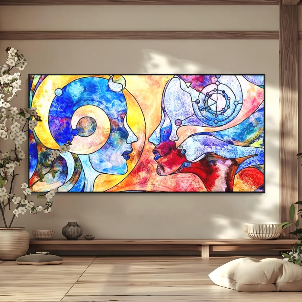 Tablou Canvas Premium, LuxCanva® E1030, Dialogul Sufletelor, Dualitate, Mister, Chipuri, Spiritual, Pereche, Living Room, Culori vibrante