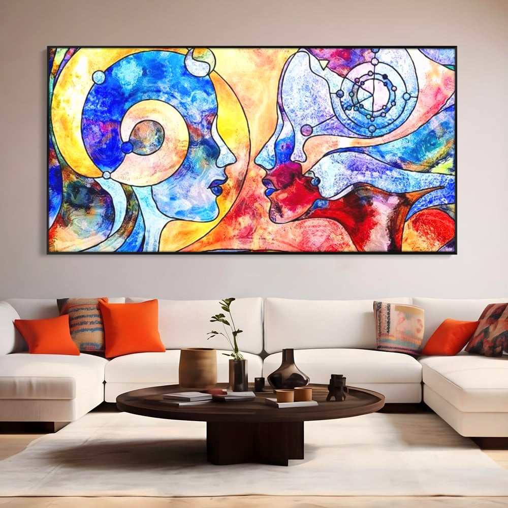 Tablou Canvas Premium, LuxCanva® E1030, Dialogul Sufletelor, Dualitate, Mister, Chipuri, Spiritual, Pereche, Living Room, Culori vibrante