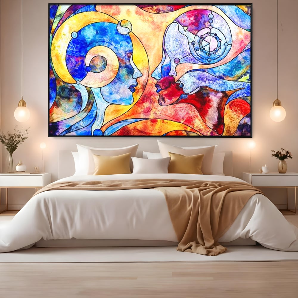 Tablou Canvas Premium, LuxCanva® E1030, Dialogul Sufletelor, Dualitate, Mister, Chipuri, Spiritual, Pereche, Living Room, Culori vibrante