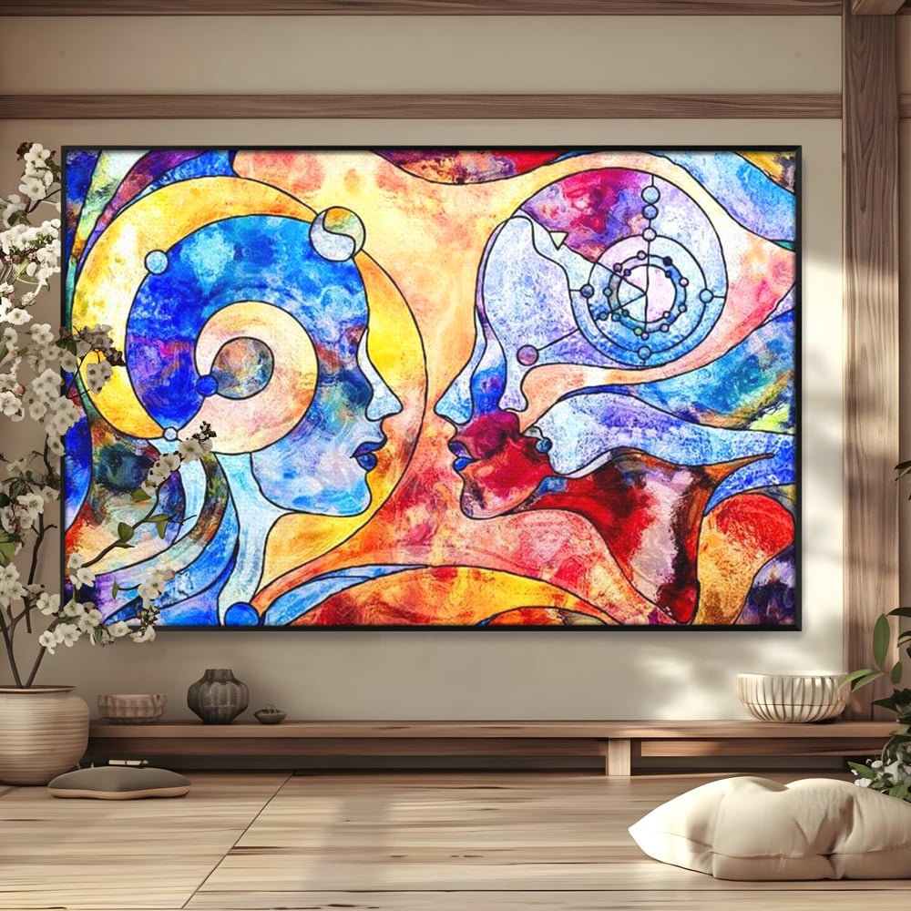 Tablou Canvas Premium, LuxCanva® E1030, Dialogul Sufletelor, Dualitate, Mister, Chipuri, Spiritual, Pereche, Living Room, Culori vibrante