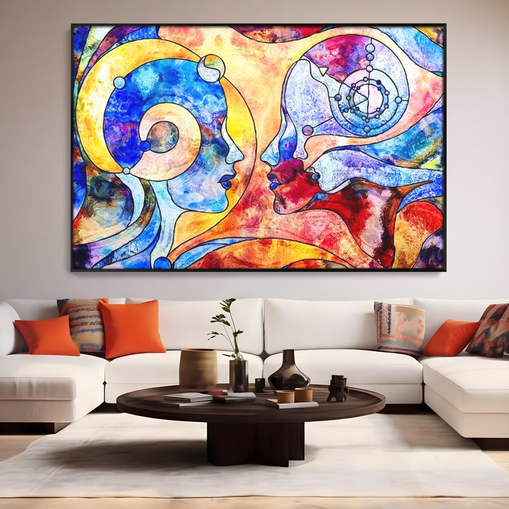 Tablou Canvas Premium, LuxCanva® E1030, Dialogul Sufletelor, Dualitate, Mister, Chipuri, Spiritual, Pereche, Living Room, Culori vibrante