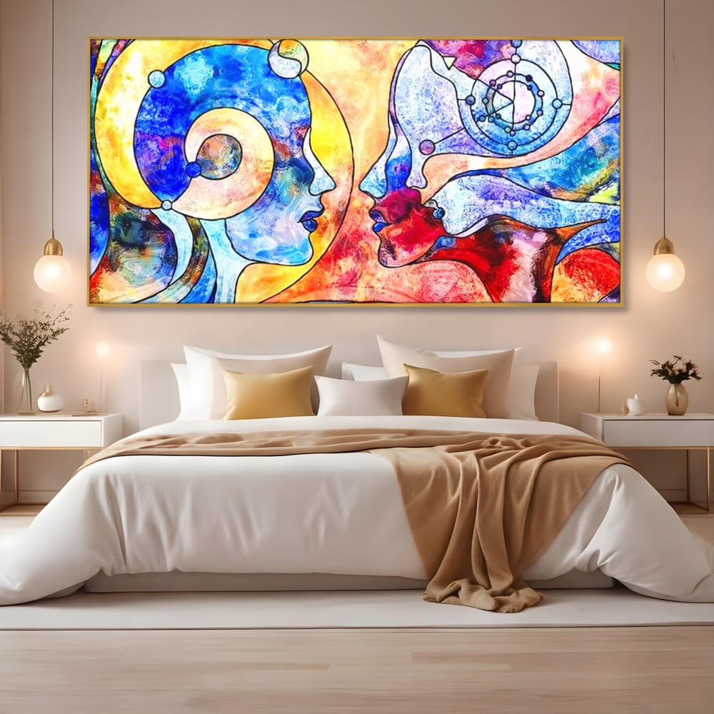 Tablou Canvas Premium, LuxCanva® E1030, Dialogul Sufletelor, Dualitate, Mister, Chipuri, Spiritual, Pereche, Living Room, Culori vibrante
