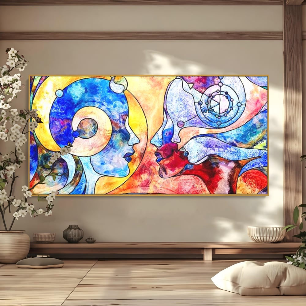 Tablou Canvas Premium, LuxCanva® E1030, Dialogul Sufletelor, Dualitate, Mister, Chipuri, Spiritual, Pereche, Living Room, Culori vibrante