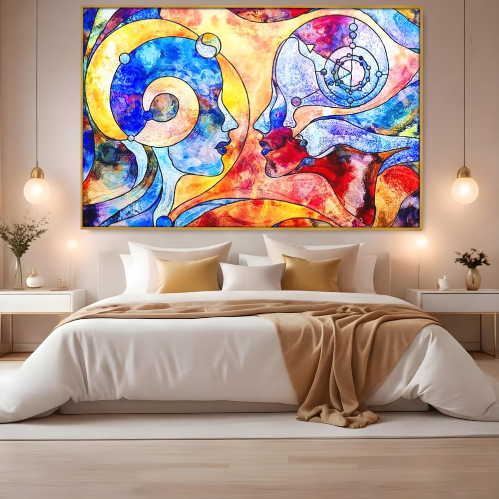 Tablou Canvas Premium, LuxCanva® E1030, Dialogul Sufletelor, Dualitate, Mister, Chipuri, Spiritual, Pereche, Living Room, Culori vibrante
