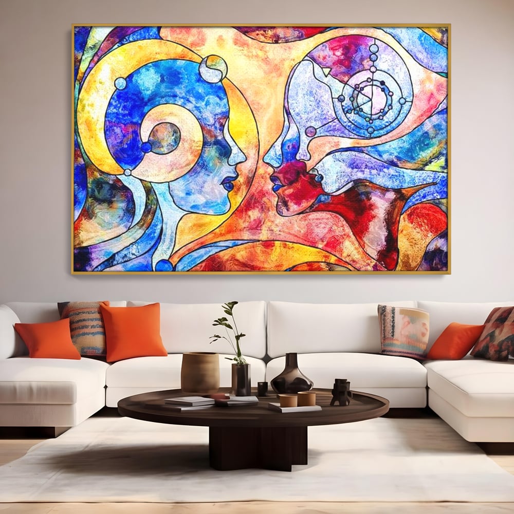 Tablou Canvas Premium, LuxCanva® E1030, Dialogul Sufletelor, Dualitate, Mister, Chipuri, Spiritual, Pereche, Living Room, Culori vibrante