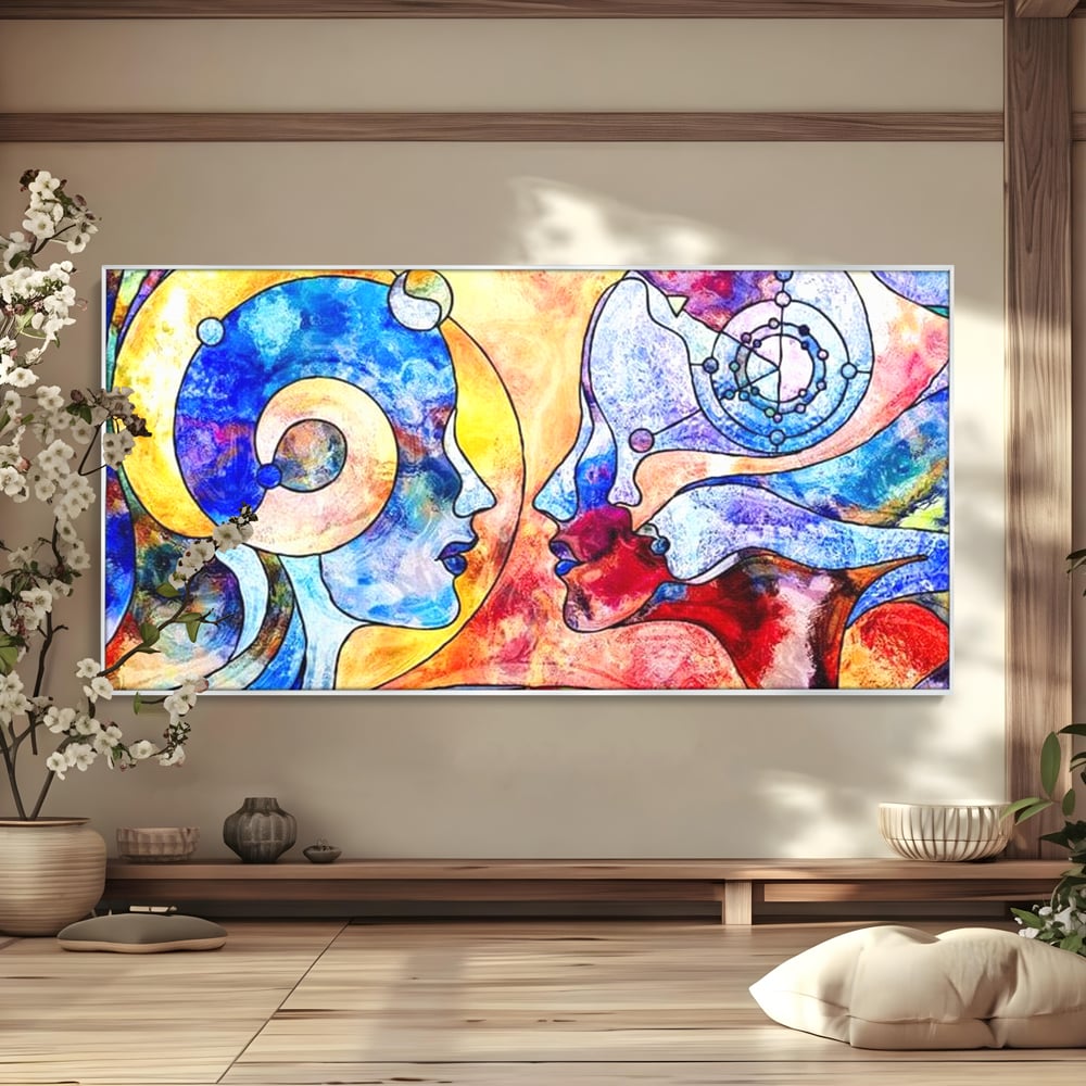 Tablou Canvas Premium, LuxCanva® E1030, Dialogul Sufletelor, Dualitate, Mister, Chipuri, Spiritual, Pereche, Living Room, Culori vibrante
