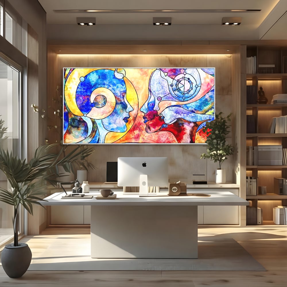 Tablou Canvas Premium, LuxCanva® E1030, Dialogul Sufletelor, Dualitate, Mister, Chipuri, Spiritual, Pereche, Living Room, Culori vibrante