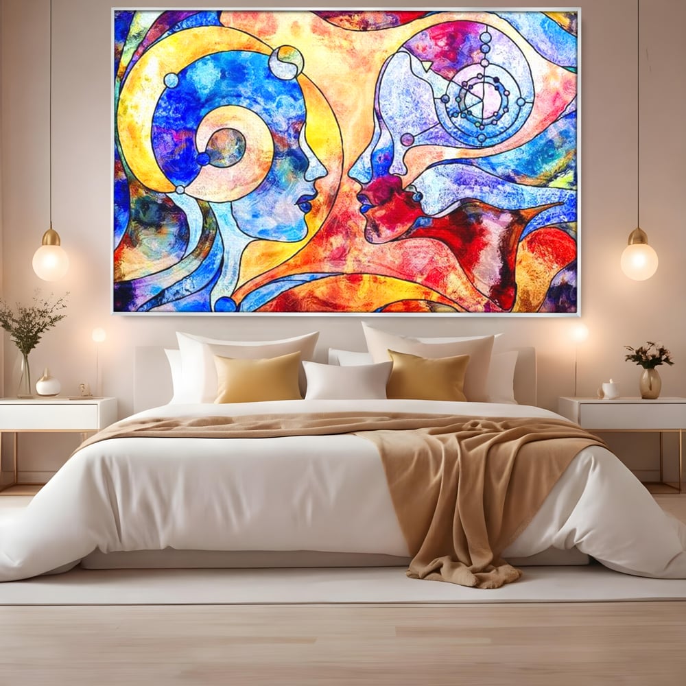 Tablou Canvas Premium, LuxCanva® E1030, Dialogul Sufletelor, Dualitate, Mister, Chipuri, Spiritual, Pereche, Living Room, Culori vibrante