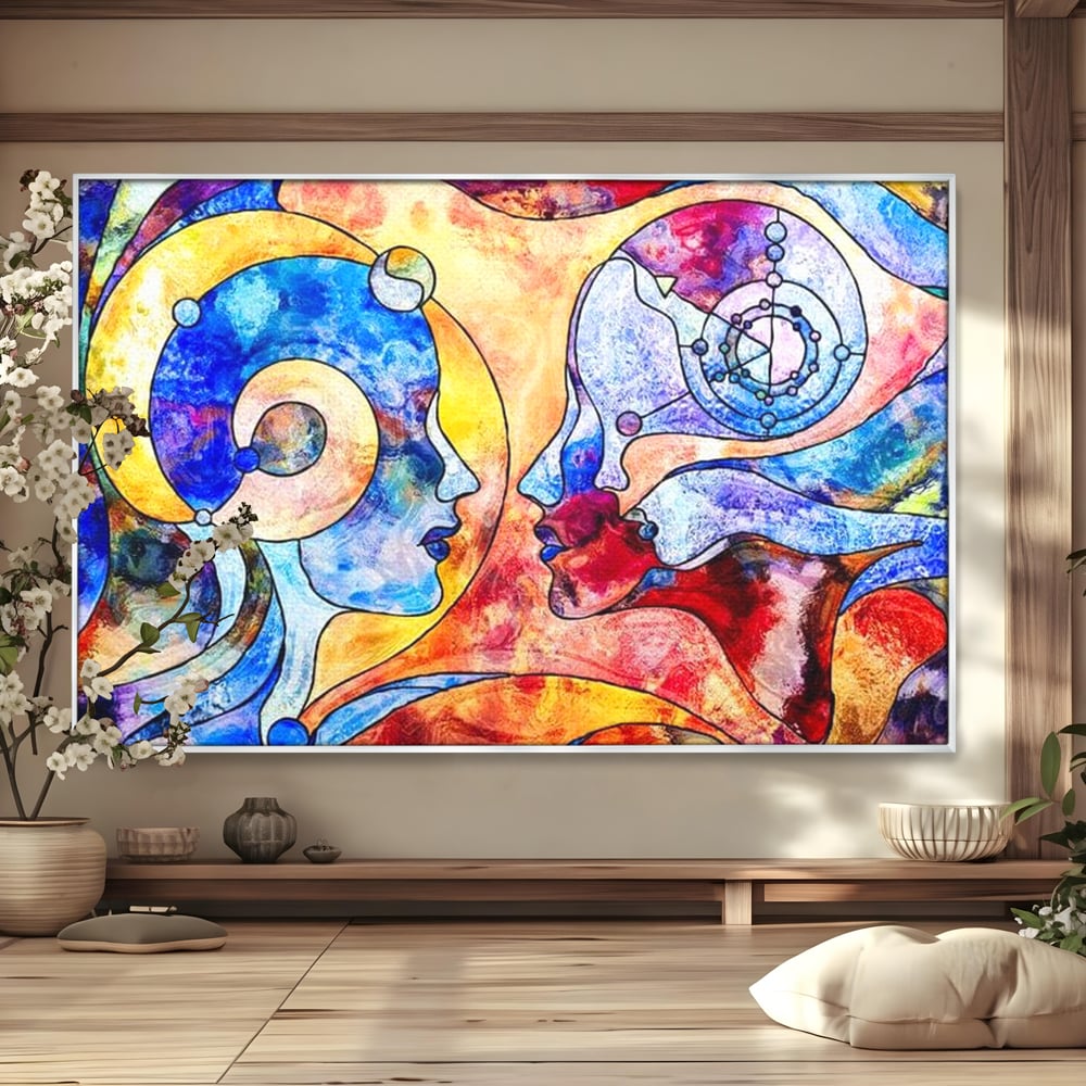 Tablou Canvas Premium, LuxCanva® E1030, Dialogul Sufletelor, Dualitate, Mister, Chipuri, Spiritual, Pereche, Living Room, Culori vibrante