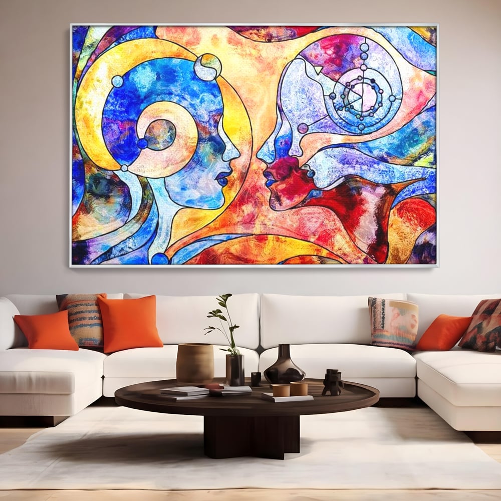 Tablou Canvas Premium, LuxCanva® E1030, Dialogul Sufletelor, Dualitate, Mister, Chipuri, Spiritual, Pereche, Living Room, Culori vibrante