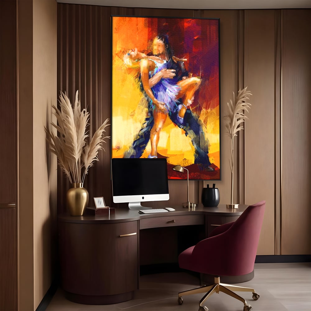 Tablou Canvas Premium LuxCanva® E1031, Focul Tangoului, Ritm, Dans, Pasional, Scena, Emotional, Living Room, Culori vibrante