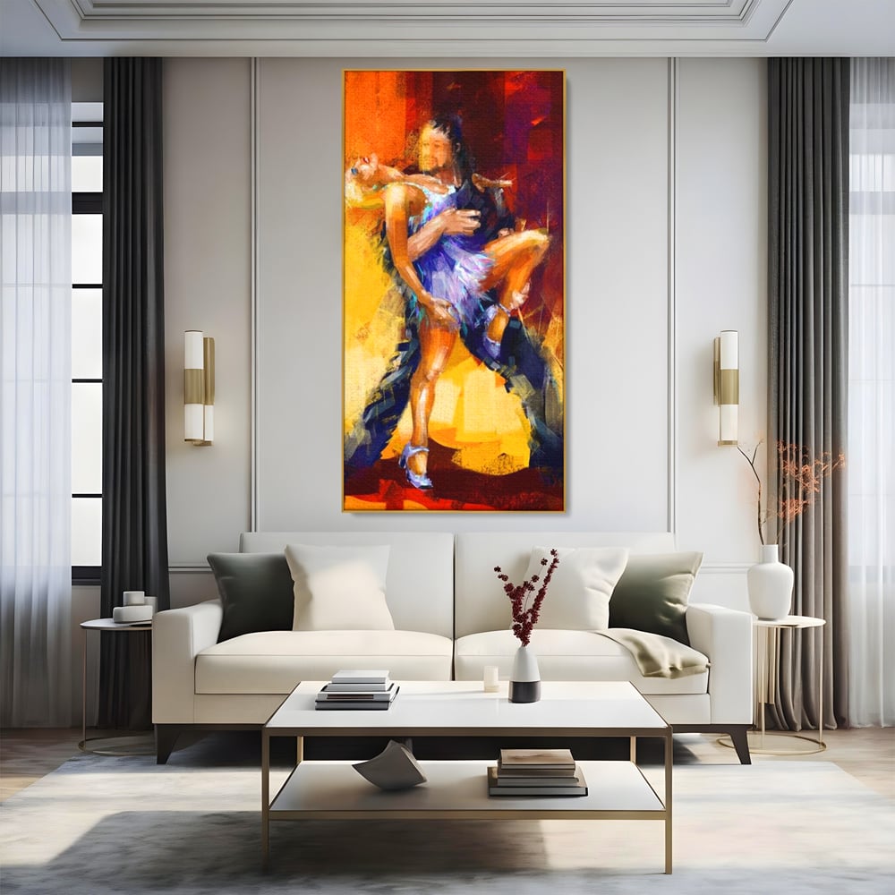 Tablou Canvas Premium LuxCanva® E1031, Focul Tangoului, Ritm, Dans, Pasional, Scena, Emotional, Living Room, Culori vibrante