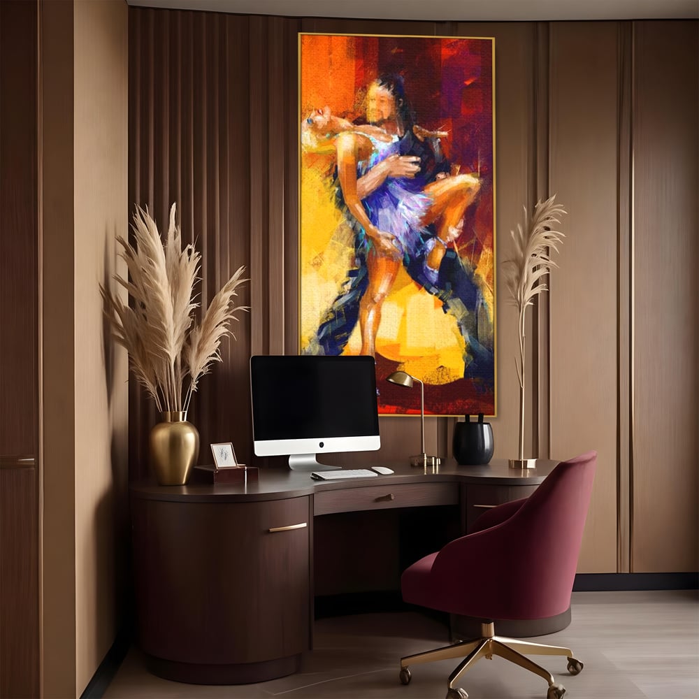 Tablou Canvas Premium LuxCanva® E1031, Focul Tangoului, Ritm, Dans, Pasional, Scena, Emotional, Living Room, Culori vibrante