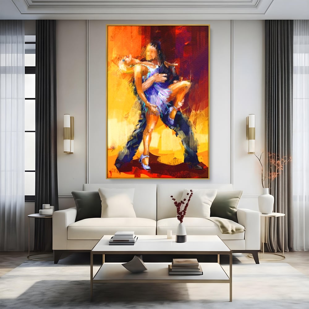 Tablou Canvas Premium LuxCanva® E1031, Focul Tangoului, Ritm, Dans, Pasional, Scena, Emotional, Living Room, Culori vibrante