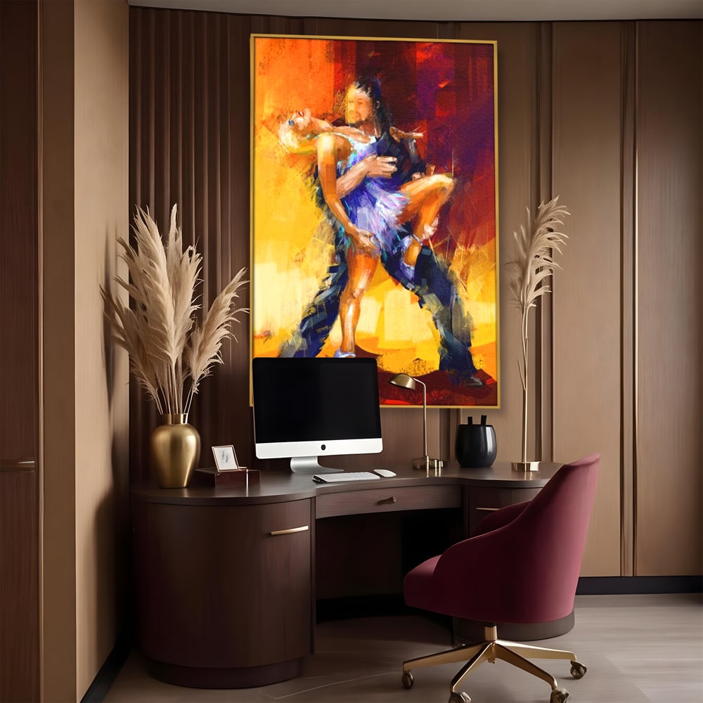 Tablou Canvas Premium LuxCanva® E1031, Focul Tangoului, Ritm, Dans, Pasional, Scena, Emotional, Living Room, Culori vibrante