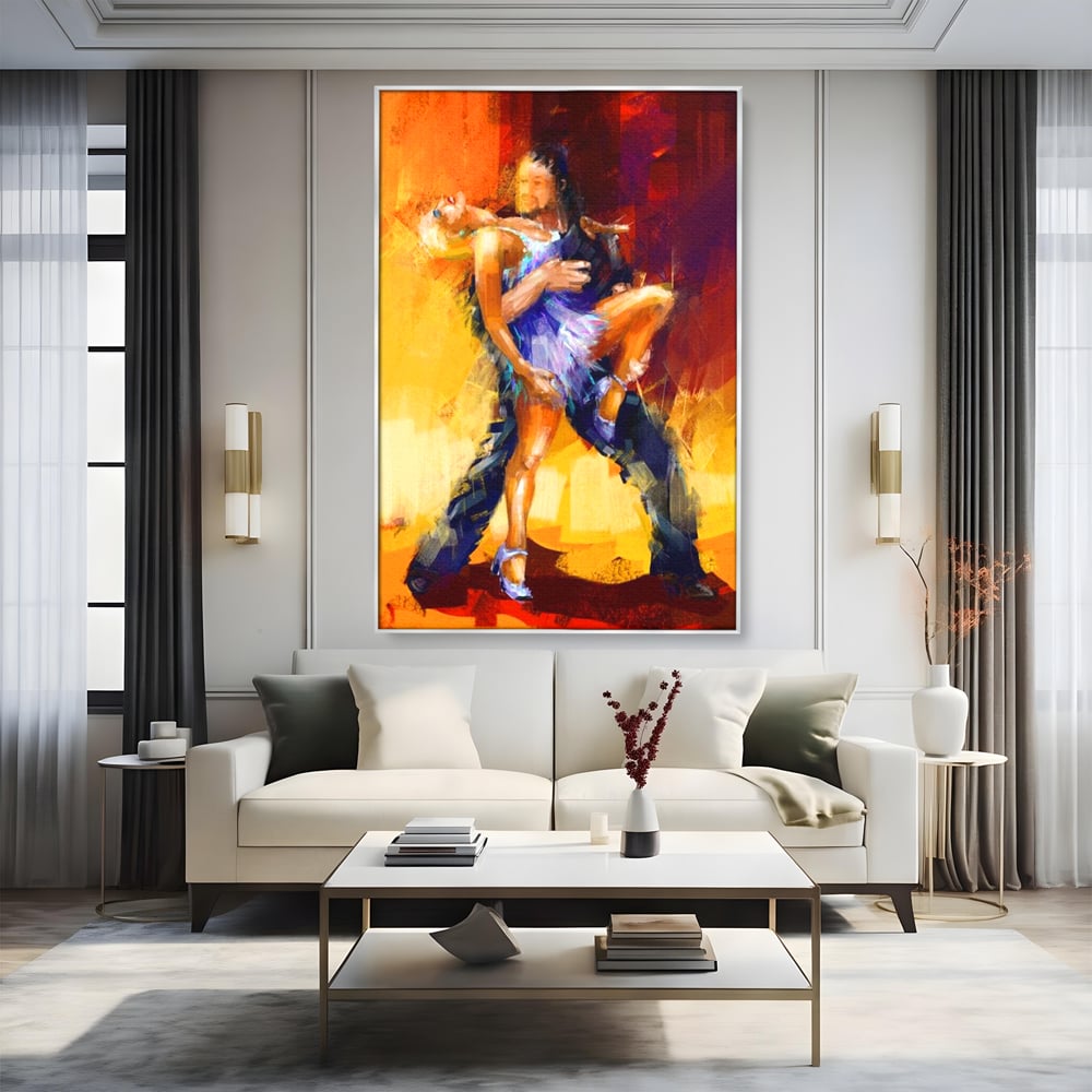 Tablou Canvas Premium LuxCanva® E1031, Focul Tangoului, Ritm, Dans, Pasional, Scena, Emotional, Living Room, Culori vibrante