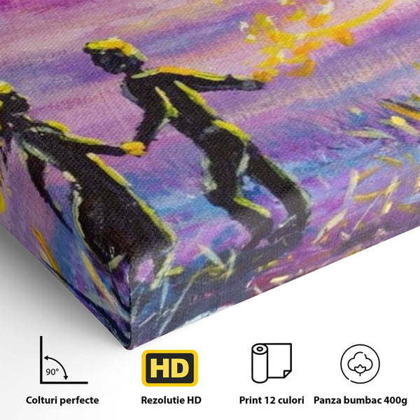 Leinwandbilder Premium LuxCanva® E1032, Hand in Hand in Richtung Unendlichkeit, Magie, Träumen, Ewigkeit, Flieder, Paar, Wohnzimmer, Lebendige Farben