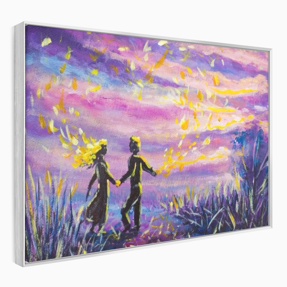 Leinwandbilder Premium LuxCanva® E1032, Hand in Hand in Richtung Unendlichkeit, Magie, Träumen, Ewigkeit, Flieder, Paar, Wohnzimmer, Lebendige Farben
