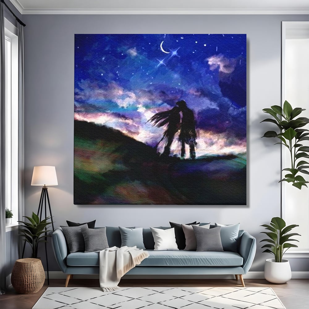 Tablou Canvas Premium LuxCanva® E1033, Sarut sub Cerul Instelat, Tandrete, Destin, Noapte, Apus, Freamat, Living Room, Culori vibrante