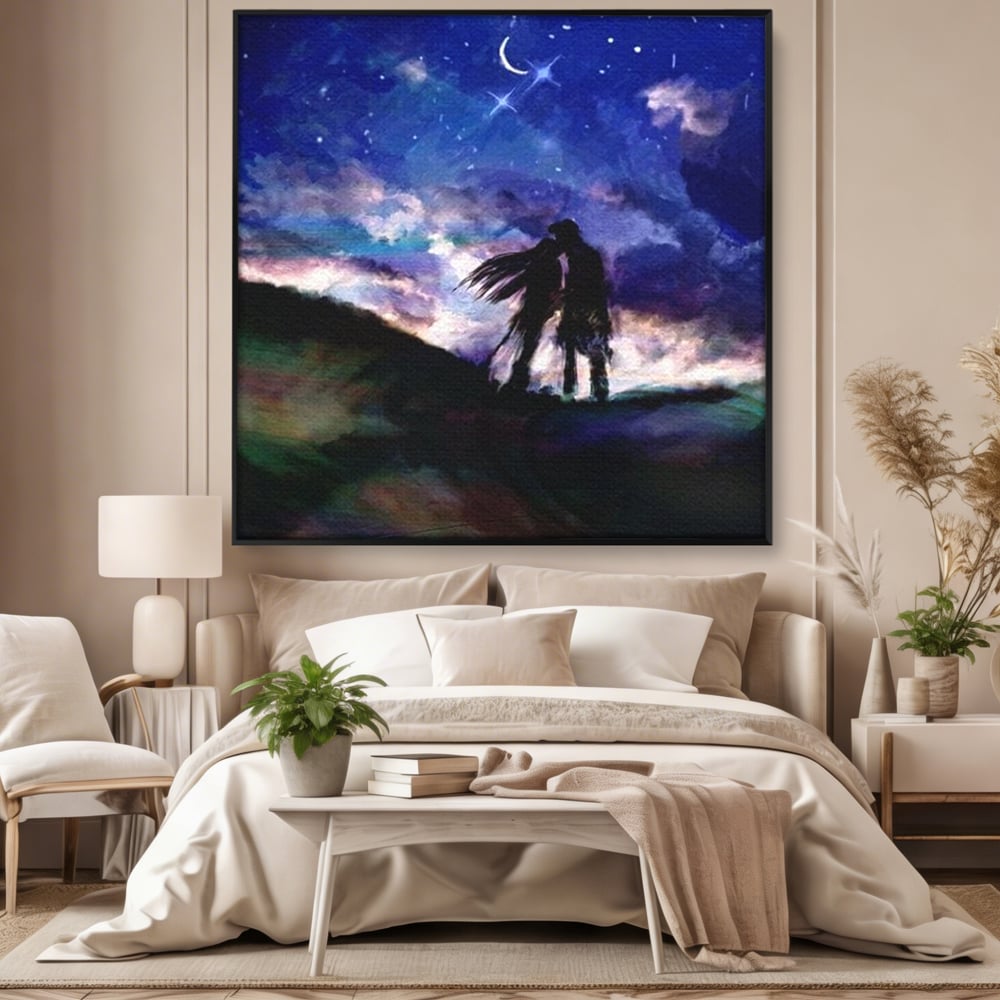Tablou Canvas Premium LuxCanva® E1033, Sarut sub Cerul Instelat, Tandrete, Destin, Noapte, Apus, Freamat, Living Room, Culori vibrante
