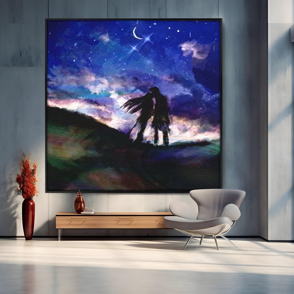 Tablou Canvas Premium LuxCanva® E1033, Sarut sub Cerul Instelat, Tandrete, Destin, Noapte, Apus, Freamat, Living Room, Culori vibrante
