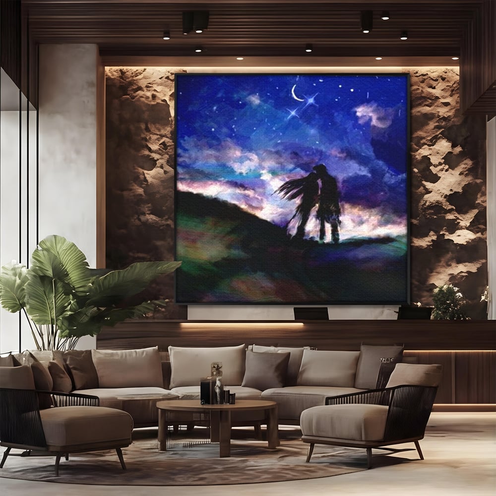 Tablou Canvas Premium LuxCanva® E1033, Sarut sub Cerul Instelat, Tandrete, Destin, Noapte, Apus, Freamat, Living Room, Culori vibrante