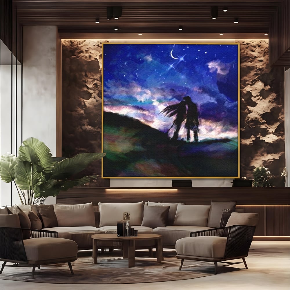 Tablou Canvas Premium LuxCanva® E1033, Sarut sub Cerul Instelat, Tandrete, Destin, Noapte, Apus, Freamat, Living Room, Culori vibrante
