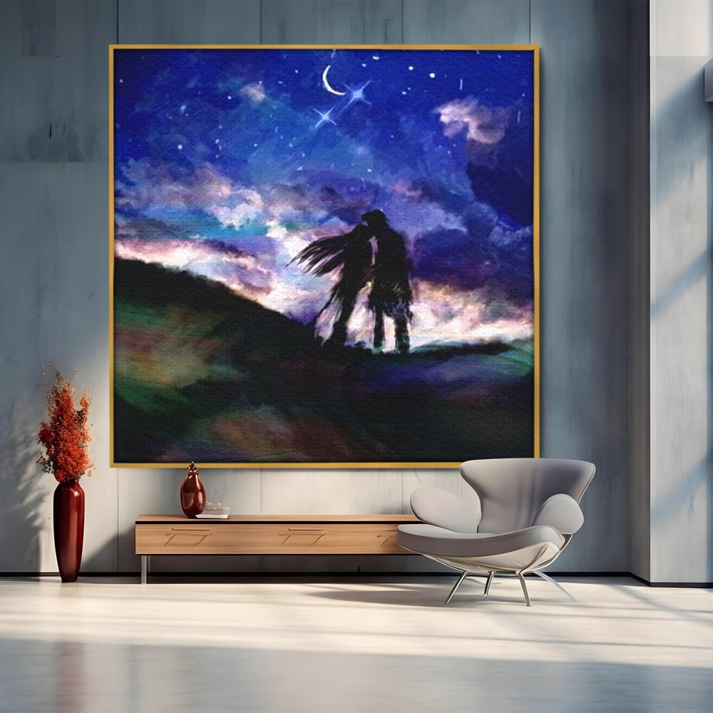 Tablou Canvas Premium LuxCanva® E1033, Sarut sub Cerul Instelat, Tandrete, Destin, Noapte, Apus, Freamat, Living Room, Culori vibrante