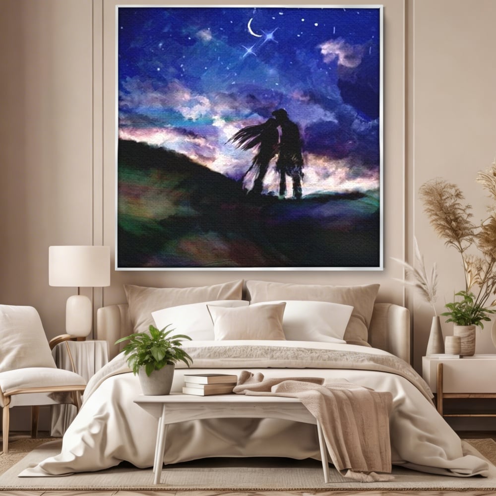 Tablou Canvas Premium LuxCanva® E1033, Sarut sub Cerul Instelat, Tandrete, Destin, Noapte, Apus, Freamat, Living Room, Culori vibrante