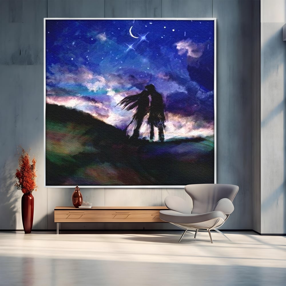 Tablou Canvas Premium LuxCanva® E1033, Sarut sub Cerul Instelat, Tandrete, Destin, Noapte, Apus, Freamat, Living Room, Culori vibrante